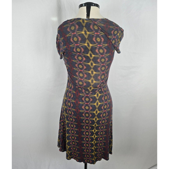 Leota Dress Women's M Multi-Color Geometric Wrap Knee Cap Sleeve Handmade NY - Picture 6 of 15